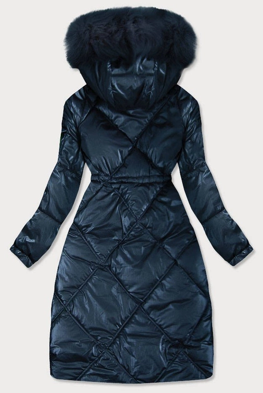 Błyszcząca pikowana kurtka damska zimowa granatowa (977)