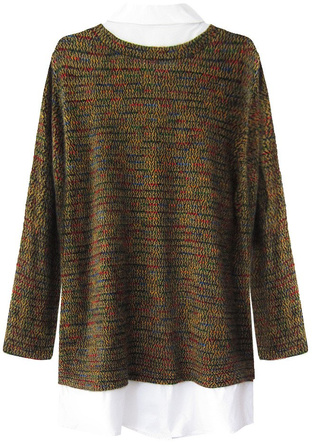 SWETER Z ŁĄCZONYCH MATERIAŁÓW MUSZTARDOWY (235ART)