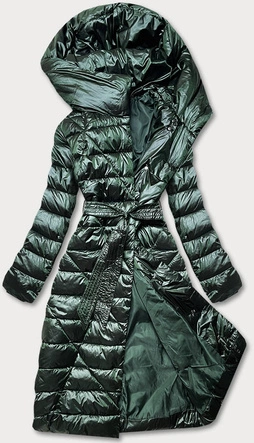 KURTKA DAMSKA Z WIĄZANYM PASKIEM ZIELONA (AG1-J9069B)