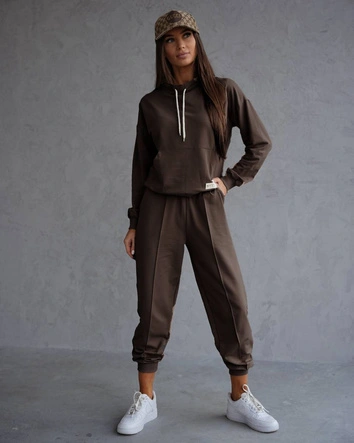 Komplet dresowy bluza ze stójką i spodnie czekoladowy (82162)