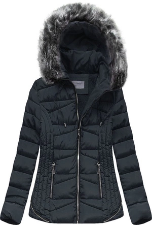 PIKOWANA ZIMOWA KURTKA DAMSKA Z KAPTUREM GRANATOWA (B2631)