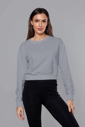 Cienka krótka bluza dresowa damska jasnoszara (8B938-2)