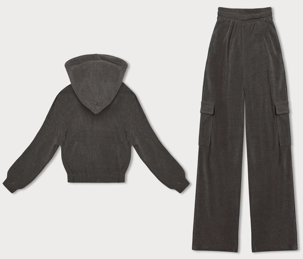 Komplet damski bluza + spodnie typu cargo grafitowy (AMG-322A)