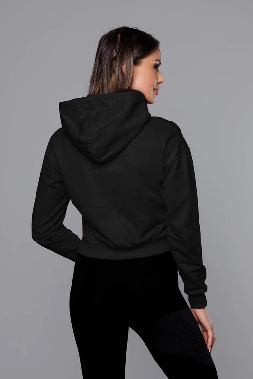 Krótka bluza dresowa z kapturem czarna (8B939-3)