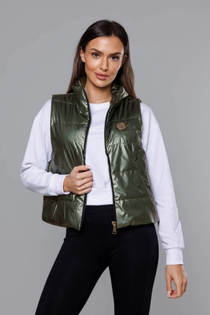 Krótka kamizelka ze stójką damska khaki (B8152-11)
