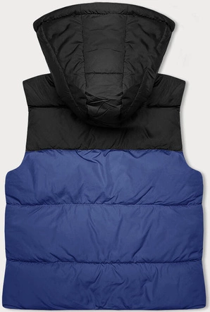 Krótka kamizelka damska z kapturem j.style ciemny niebieski-czarny (16M9112-184)