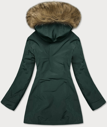 Zimowa kurtka damska z futrzaną podpinką ciemnozielona (m-21005)