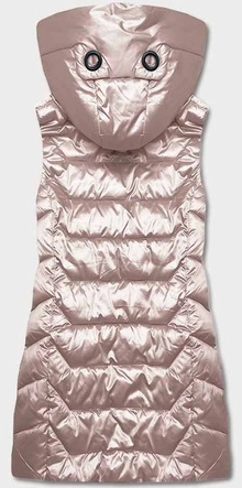 Kamizelka damska z kapturem perłowy róż (B8107-51) 