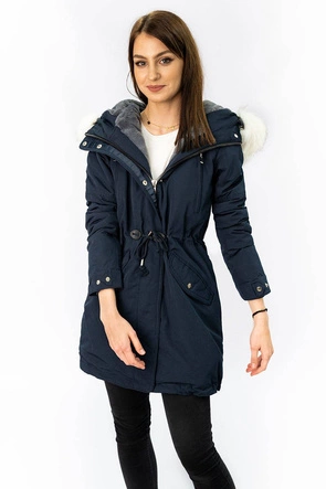 DAMSKA PARKA ZIMOWA NA MISIU GRANATOWA (W378)