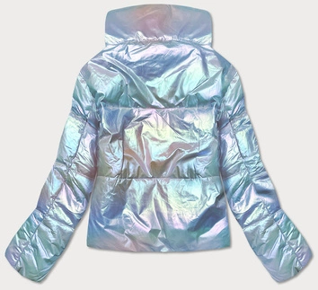 Opalizująca damska kurtka z torebką niebieska (ag3-07)