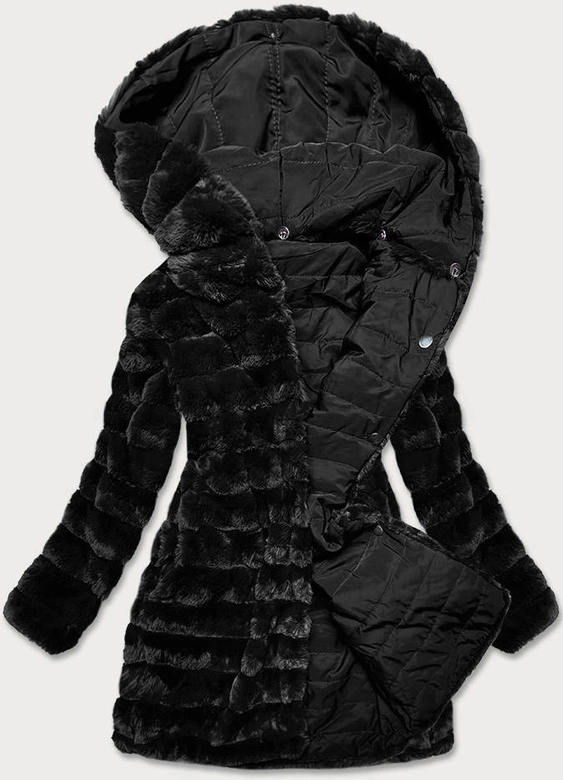 LEKKA KURTKA ZIMOWA DAMSKA FUTRO 2 W 1 CZARNA (39039)