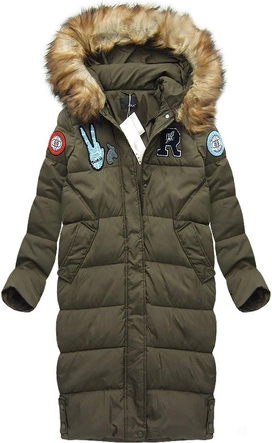 PŁASZCZ ZIMOWY Z PUCHEM NATURALNYM KHAKI (8067)
