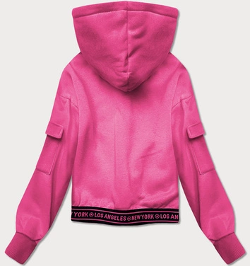 Krótka bluza dresowa damska ze ściągaczami różowa (26030)