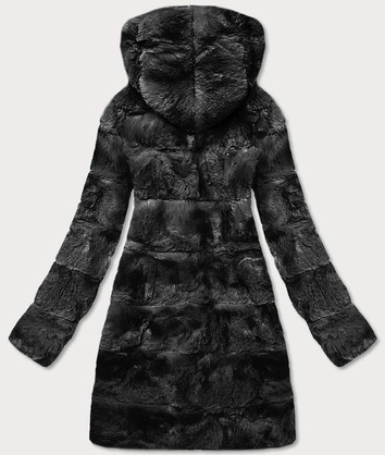 Kurtka damska futro z kapturem czarna (br9741-1)