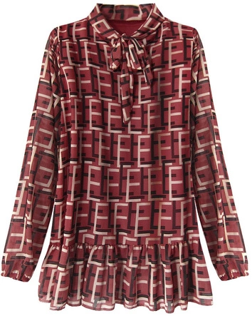 SZYFONOWA BLUZKA Z WIĄZANĄ STÓJKĄ BORDOWA (236ART)