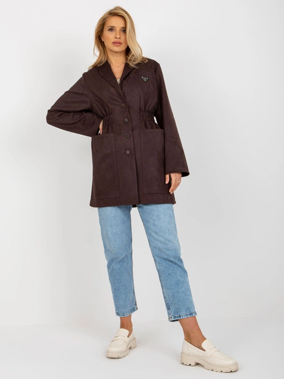 Damski cienki płaszcz - marynarka ciemny brąz (509128)