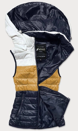 KAMIZELKA DAMSKA Z KAPTUREM BIAŁY-MUSZTARDA-GRANAT (6304)