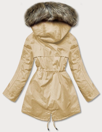 Parka z podpinką i kapturem beżowa (7619big)
