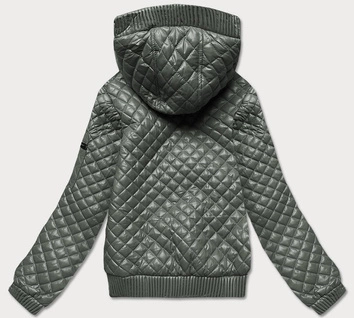 Krótka kurtka pikowana ze ściągaczami khaki (7261)