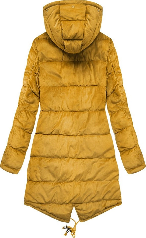 DWUSTRONNA DAMSKA PARKA ZIMOWA WELUROWA MUSZTARDOWA (7911)