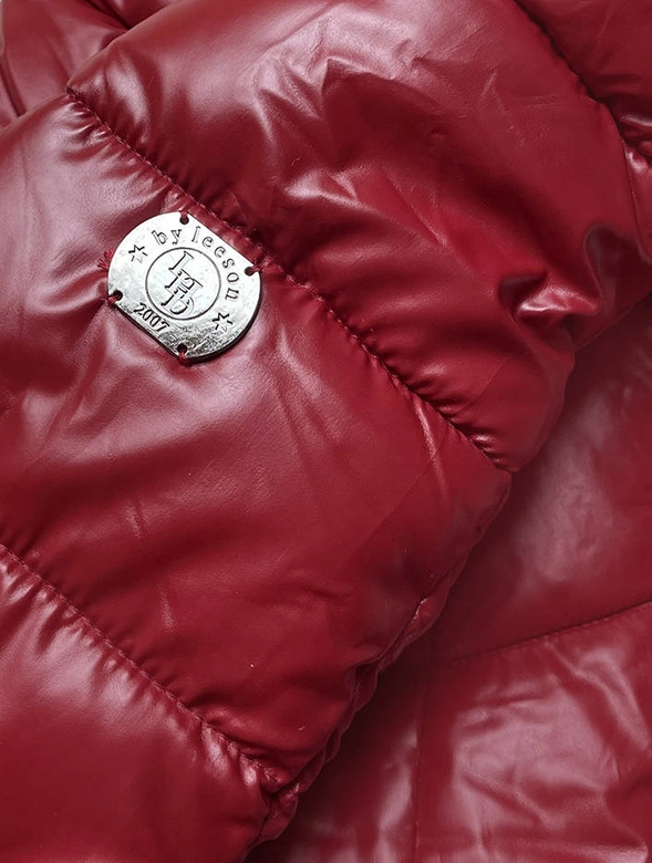 Puchowa kurtka zimowa damska czerwona ciemna (M-21006)