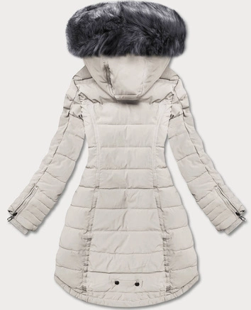 Asymetryczna kurtka zimowa damska jasnobeżowa (M-21301)