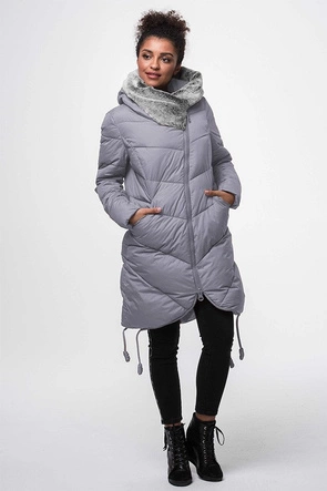 DŁUGA KURTKA ZIMOWA Z KAPTUREM WRZOSOWA (J18-002)