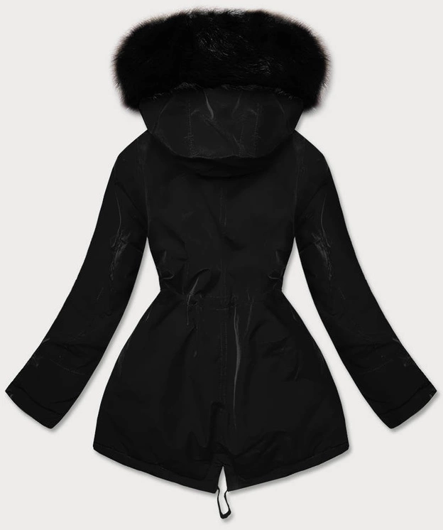 ZIMOWA KURTKA DAMSKA Z FUTRZANĄ PODSZEWKĄ CZARNA (W558BIG)