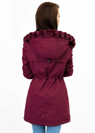 PARKA DAMSKA ZIMOWA Z FUTREM BURGUNDOWA (XW807X)