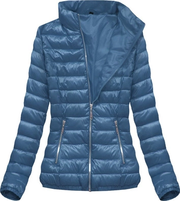 BŁYSZCZĄCA KURTKA ZE STÓJKĄ NIEBIESKA (B2673)