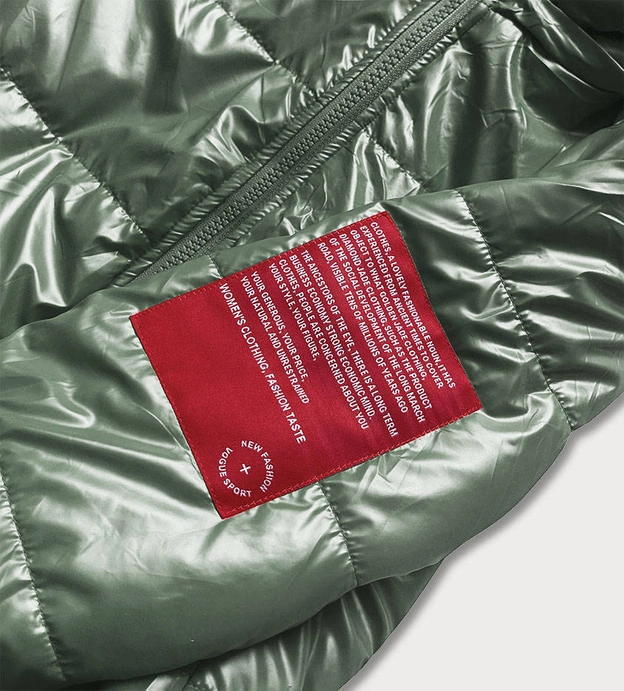 Krótka kurtka damska z ozdobnym wykończeniem zielona (b8030-10)