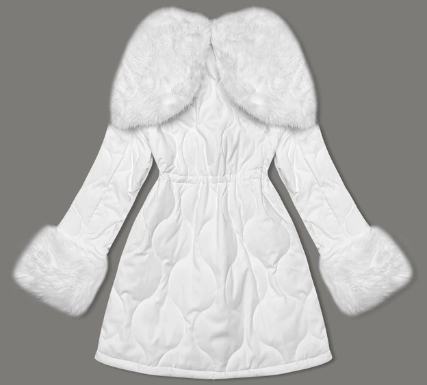 Damska pikowana kurtka zimowa na futerku Ann Gissy biała (AG1-3091)
