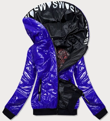 DWUSTRONNA BŁYSZCZĄCA KURTKA DAMSKA CHABROWA (B9778-2)