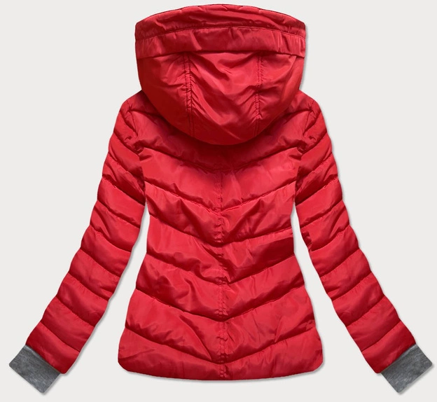 KRÓTKA KURTKA ZIMOWA DAMSKA Z KAPTUREM CZERWONA (717ART)