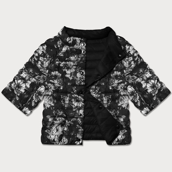 Dwustronna kurtka damska plus size z rękawem 3/4 Minority czarna/kwiaty (M23-7010-1)