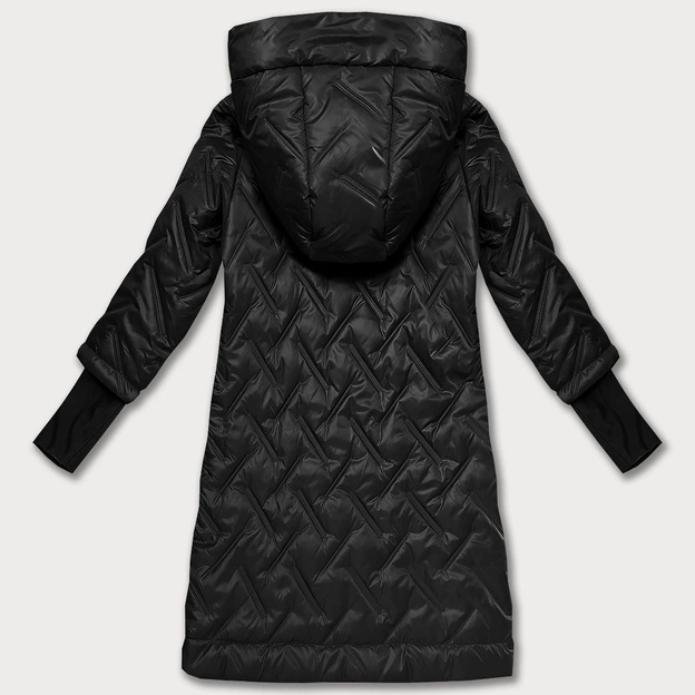 Pikowana kurtka z kapturem fason trapez czarna (T2-2290#-1)