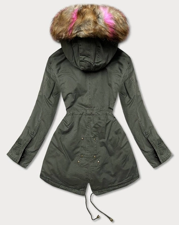 Zimowa parka damska z kapturem khaki-róż (d-238#)