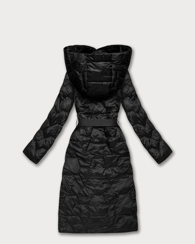 Pikowany płaszcz z paskiem Libland czarny (LD-7806)