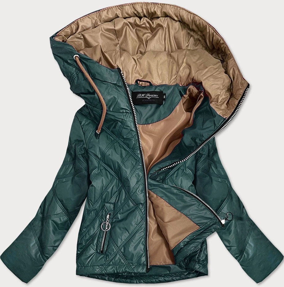 LEKKA KURTKA DAMSKA Z KAPTUREM ZIELONA (BH2004)