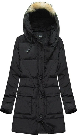 PIKOWANA KURTKA Z PUCHEM NATURALNYM CZARNA (X1296X)