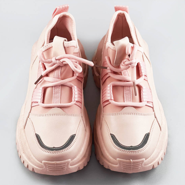 Sznurowane sneakersy na platformie różowe (ra5)