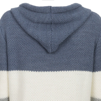 DŁUGI SWETER Z KAPTUREM I KIESZENIAMI NIEBIESKO-BIAŁY (121ART)