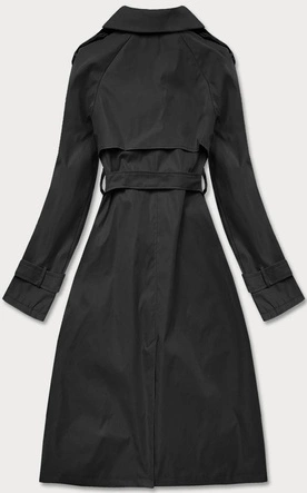 Dwurzędowy trencz z paskiem czarny (ag3-011)