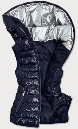 PIKOWANY BŁYSZCZĄCY BEZRĘKAWNIK DAMSKI GRANATOWY (B9563)