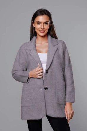 Krótka wełniana narzutka alpaka szara (7108-1)