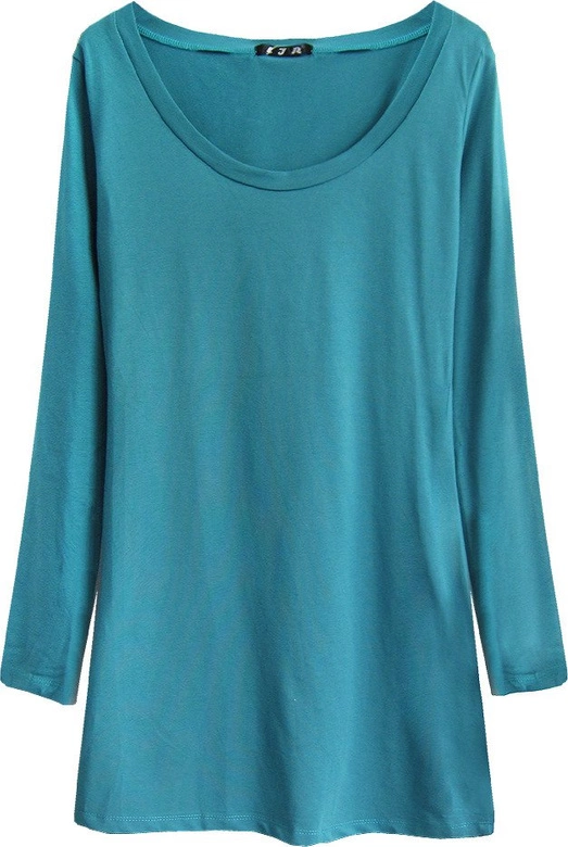 BAWEŁNIANA BLUZKA Z DŁUGIM RĘKAWEM TURKUSOWA (X1303X)