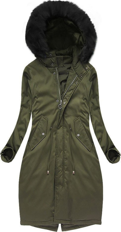 BAWEŁNIANA ZIMOWA PARKA DAMSKA Z PUCHEM NATURALNYM KHAKI (7085/2)