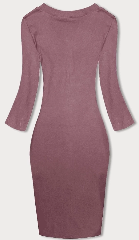 Dopasowana sukienka w prążki z okrągłym dekoltem brudny róż (5131-35)