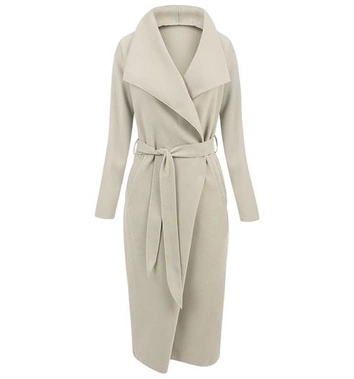 PŁASZCZ Z PASKIEM WATERFALL BEŻOWY CIEPŁY (8118)