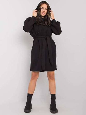 Dresowa sukienka oversize z paskiem czarna (7253)